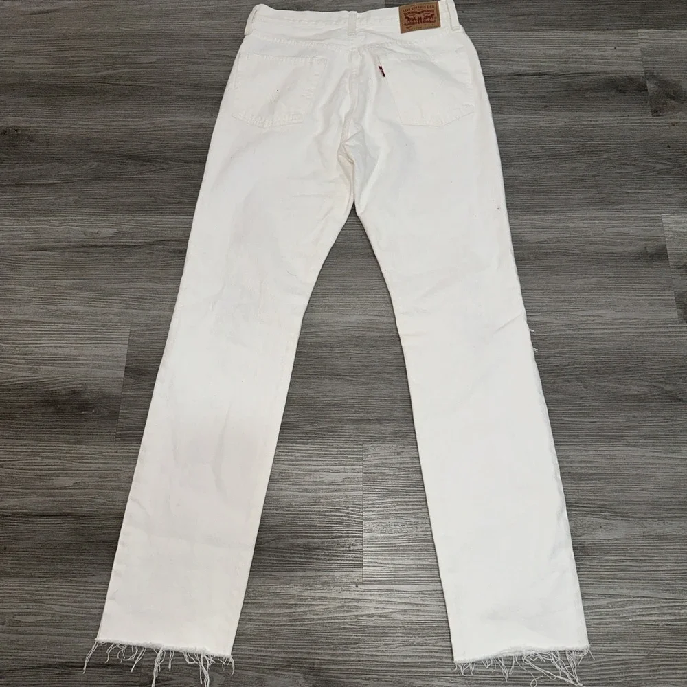 Levi's 501 Original Crop Jeans Everything's Fine White Distressed Straight Sz 28